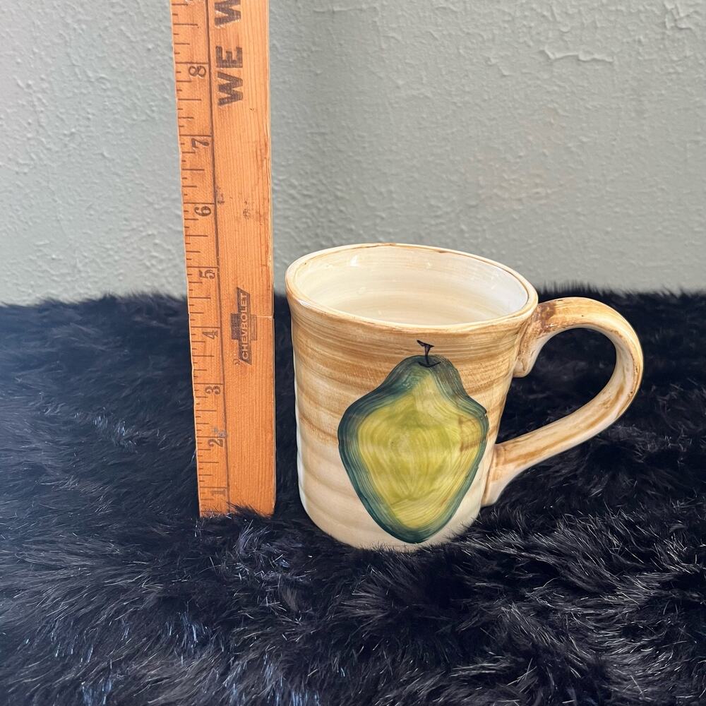 Handmade pottery 20 oz painted pear mug for coffee tea or soup - Picture 6 of 7